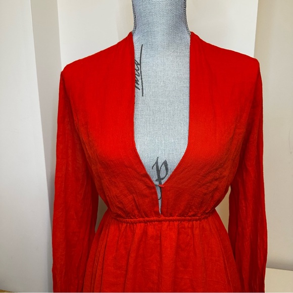 Free People Formentera Long Sleeve Mini Dress Red - Small Oversized - Picture 8 of 16